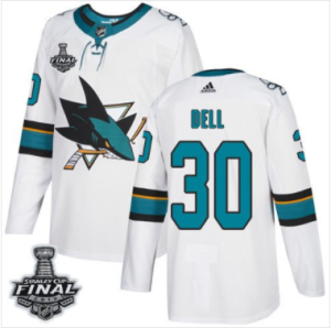 Sharks #30 Aaron Dell Weiß 2019 Stanley Cup Final Stitched